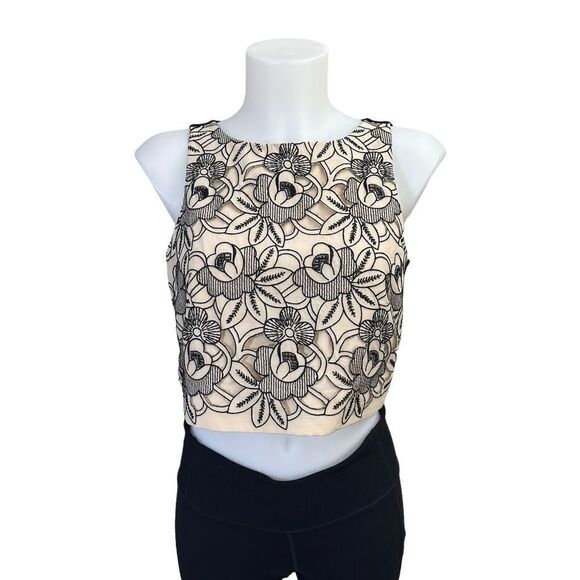 TIBI Black Nude Floral Lace Crop Tank Sleeveless‎ Blouse size 2 - Picture 1 of 8